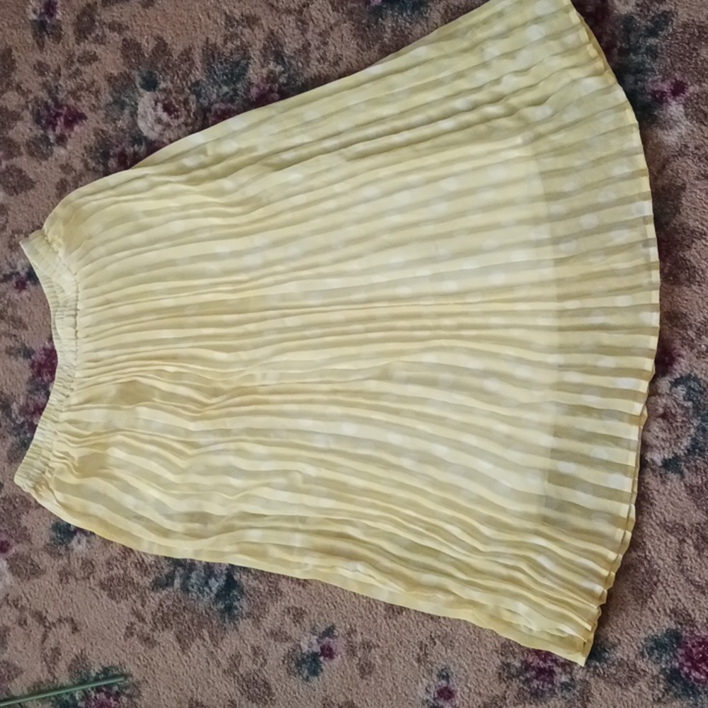 Her Destiny Midi Skirt Pleated Plisse Pull On Polka Dot Bright Yellow White Sz M